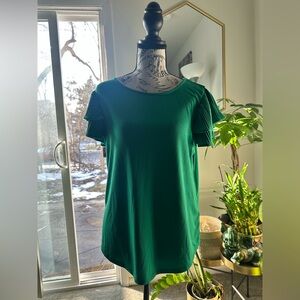 Adrianna Papell Emerald Green Pleated Flutter Sleeve Blouse